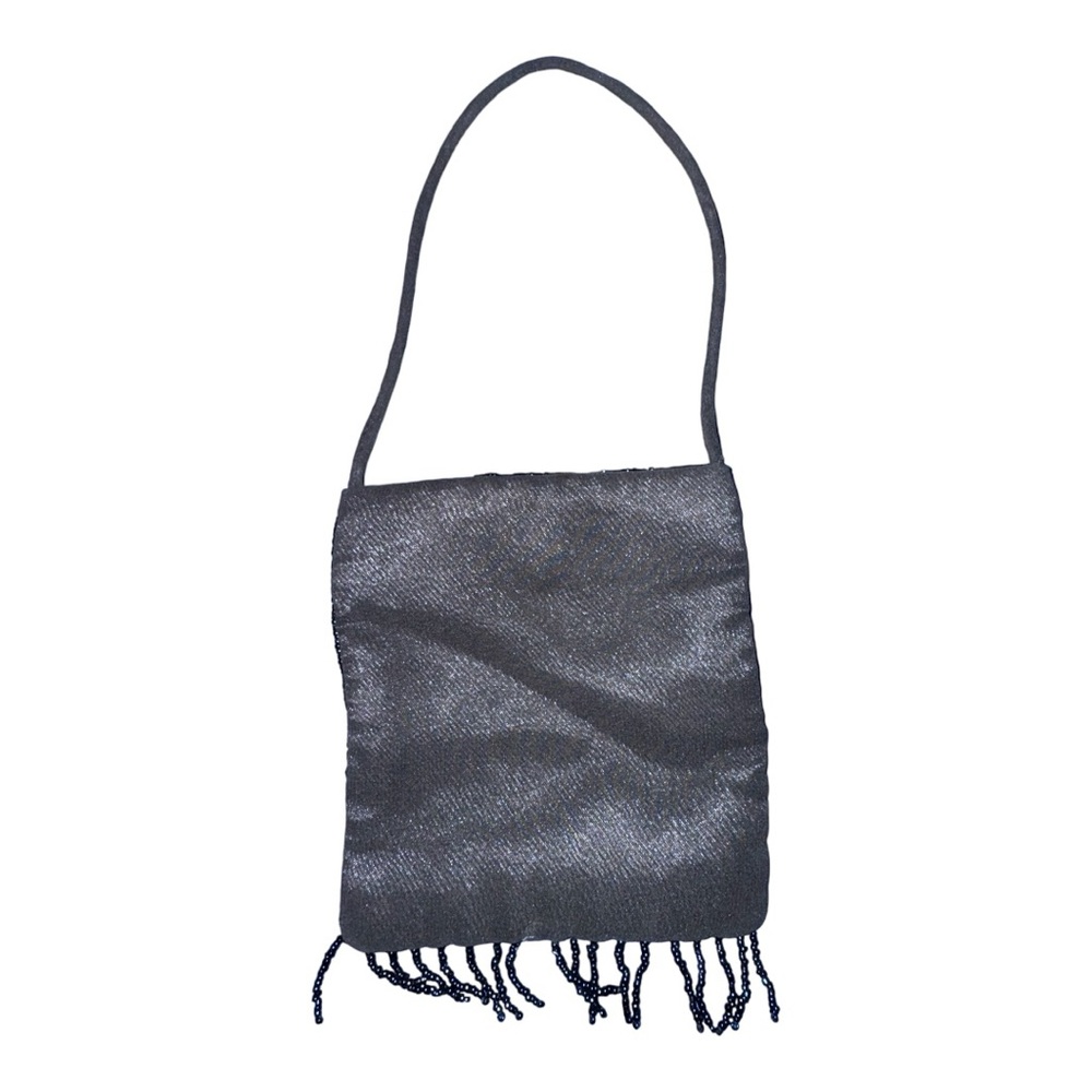 Handmade Beaded Mini Purse - Black Fringe + Magnetic Snap Vintage Boho Wristlet - Picture 2 of 2